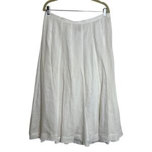 J Jill Womens Skirt M Petite White Linen Cotton Lined Midi A-Line Gentle Pleats